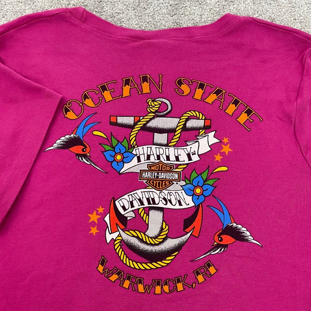 Harley Davidson T Shirt Womens Medium Y2K Ocean State Anchor (Size Tag XL)
